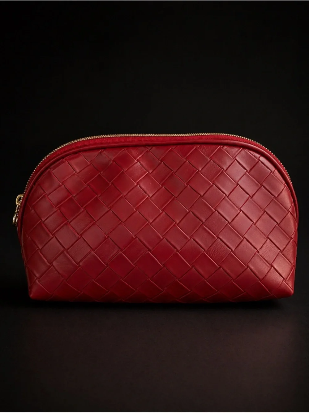 Lancôme Red Woven Leather Zip Pouch NWT